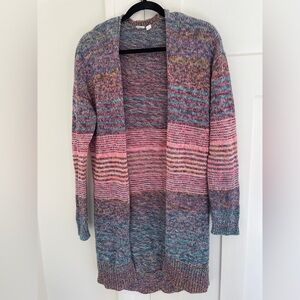 Gap Cotton Open Front Long Knit Cardigan Striped Colourful | M
